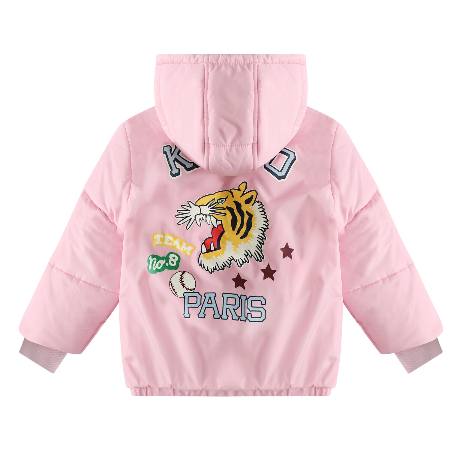 Girls Pink Varsity Tiger Logo Puffer Jacket, 1, hi-res